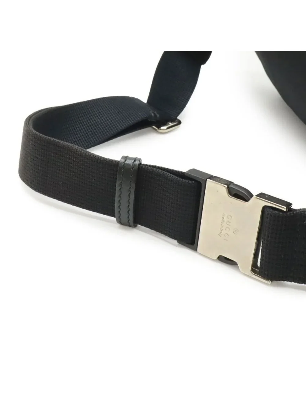 Gucci Belt Bag Waist Pouch Hip Nylon Canvas Black Silver - Picture 4 of 7